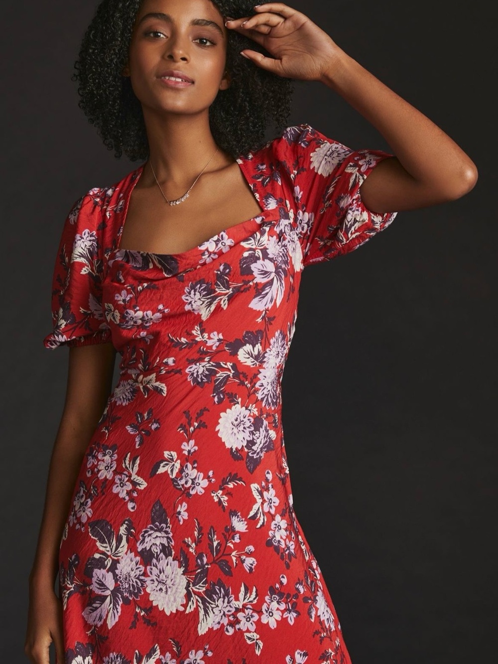 NWOT, Size 16 Anthropologie, Maeve Red Floral High-Low Midi Dress